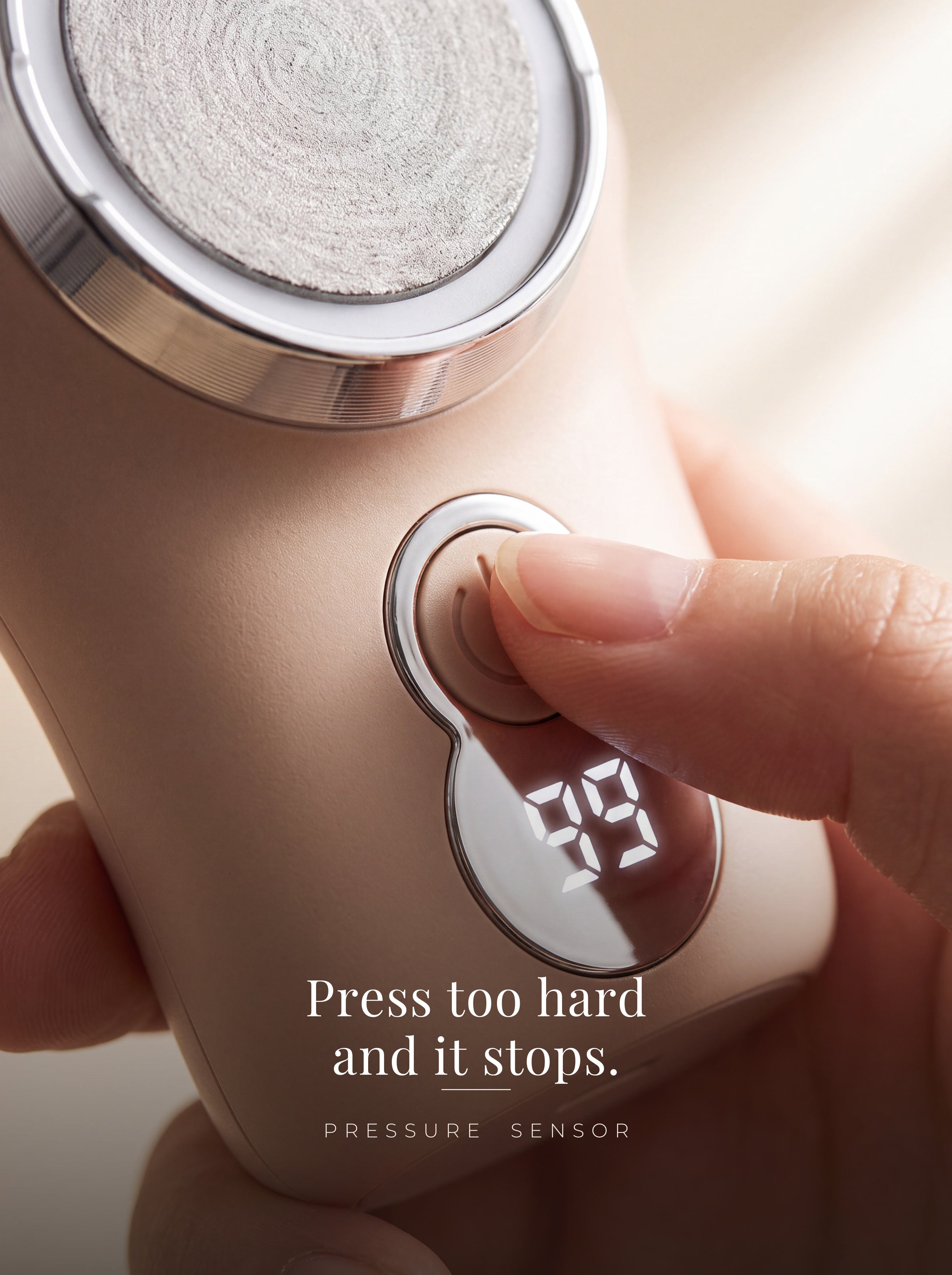 Pressure sensor stops the head when pressed too hard