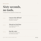 Installation in sixty seconds with no tools — unscrew, thread on Zivol Pure, run the water