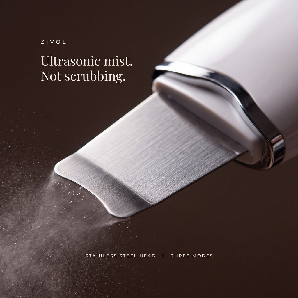 Zivol Glide ultrasonic mist from the stainless steel spatula head