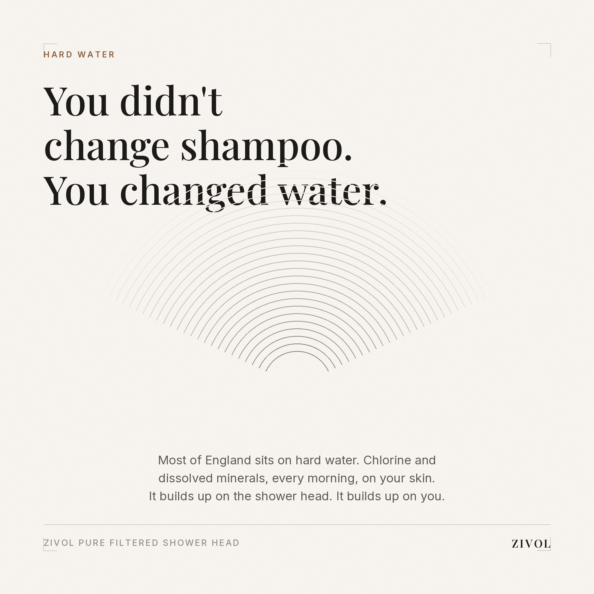Hard water in England — chlorine and dissolved minerals reach your skin every morning