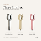 Three finishes — Graphite Grey, Sand Beige and Blush Pink, same 149mm cartridge inside all three