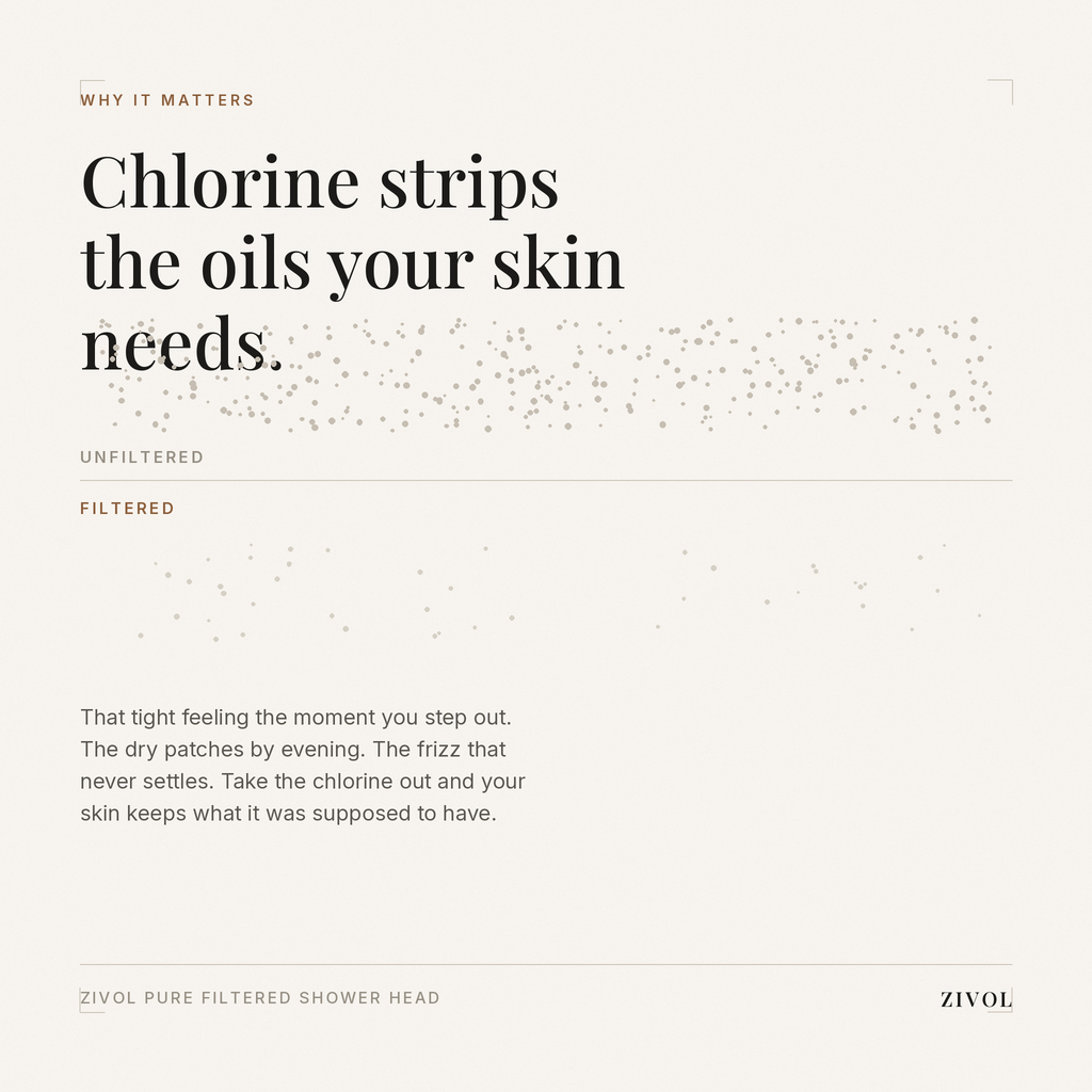 Chlorine strips the natural oils your skin needs — filtered versus unfiltered water