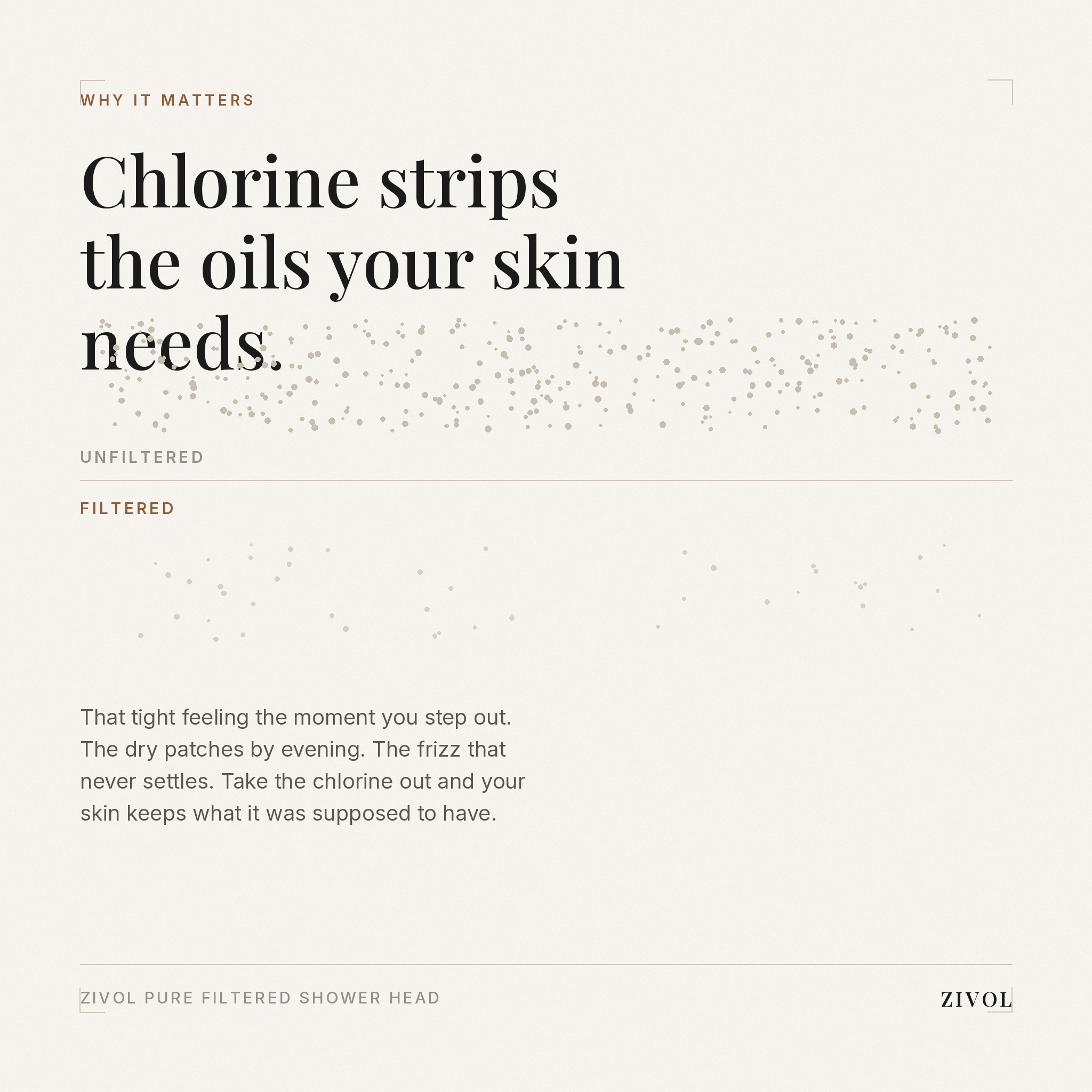 Chlorine strips the natural oils your skin needs — filtered versus unfiltered water