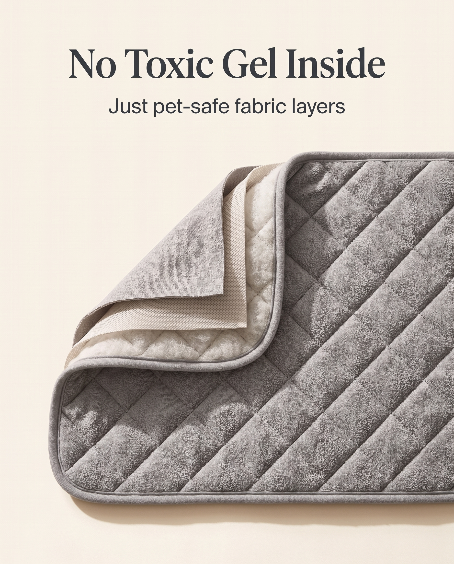Zivol Cool pet cooling mat with corner folded back showing fabric layers - no toxic gel inside