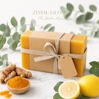 Zivol Glow gift wrapped handmade turmeric soap