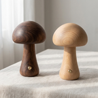 Walnut and beech Zivol Grove lamps side by side in daylight