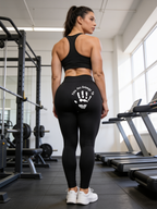 Zivol Claim leggings in black, rear view, handprint print across the seat