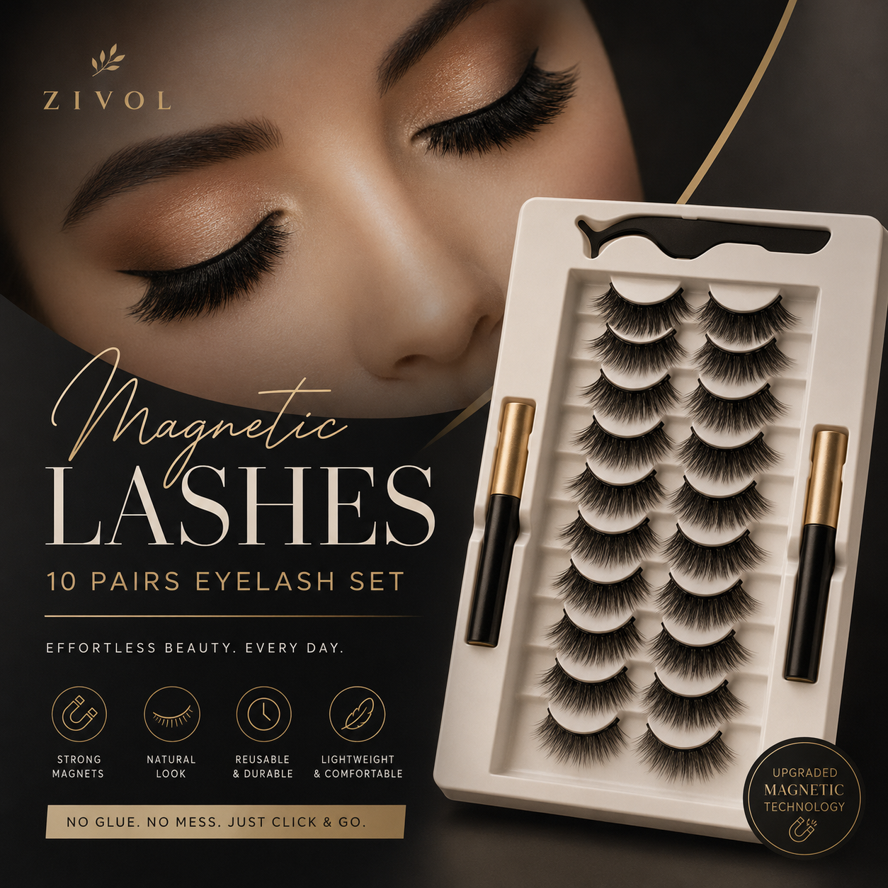 Zivol Lash — Magnetic Eyelashes Kit | No Glue, 5-Sec Application