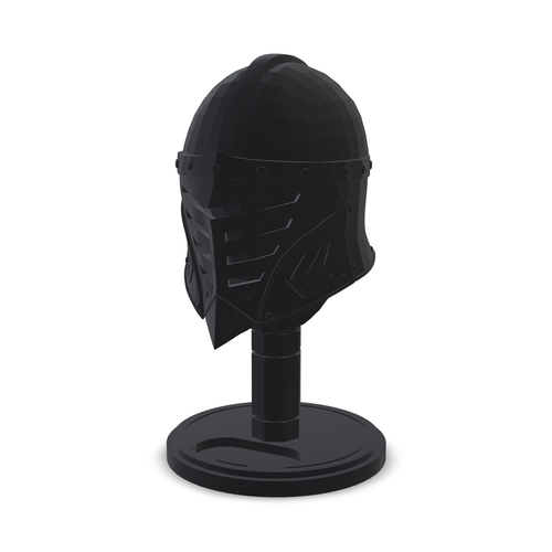 3D model of the Zivol Crest headphone stand: a knight’s helmet with a crest ridge and brow band on an octagonal column and a round base.