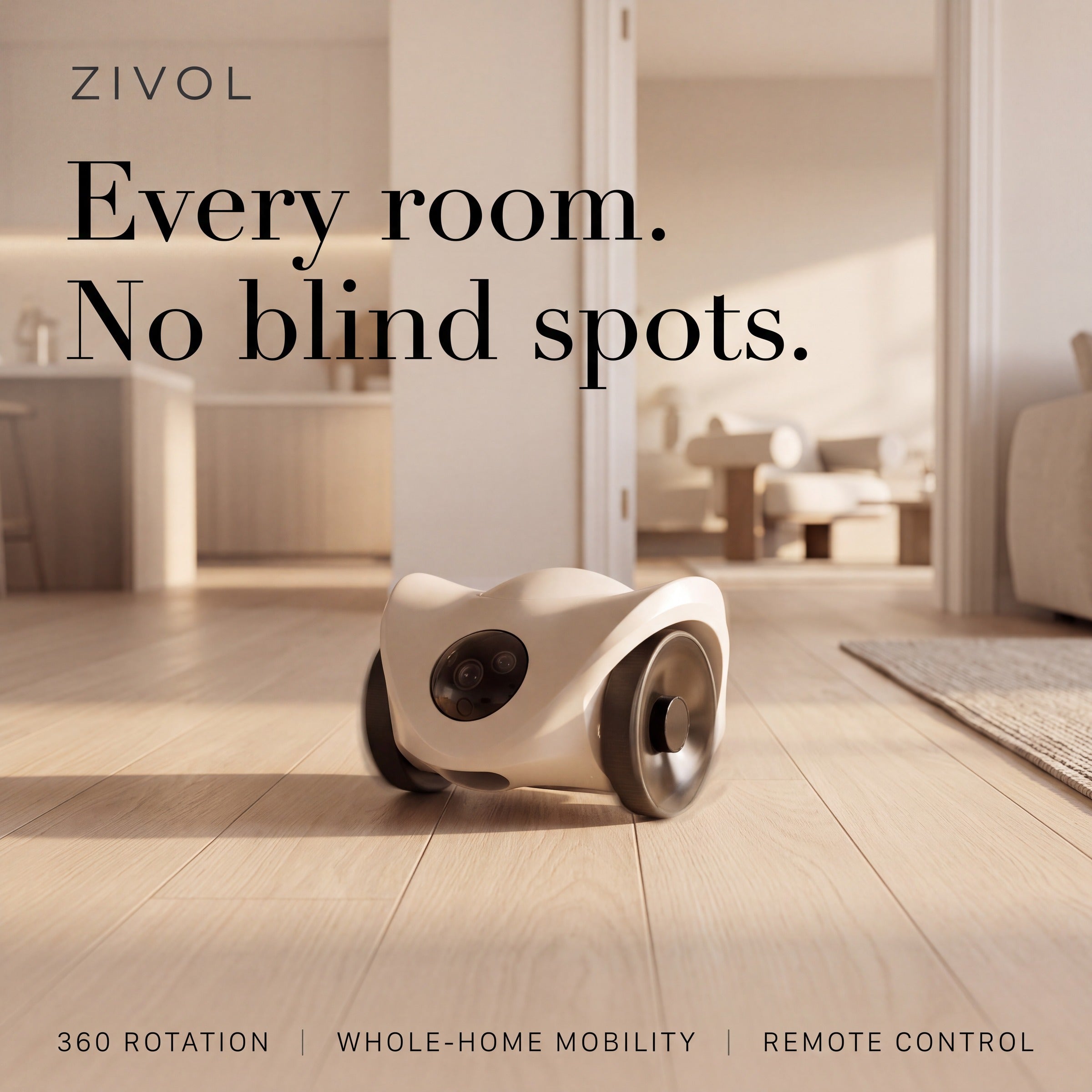 Zivol Roam on oak floorboards — every room, no blind spots