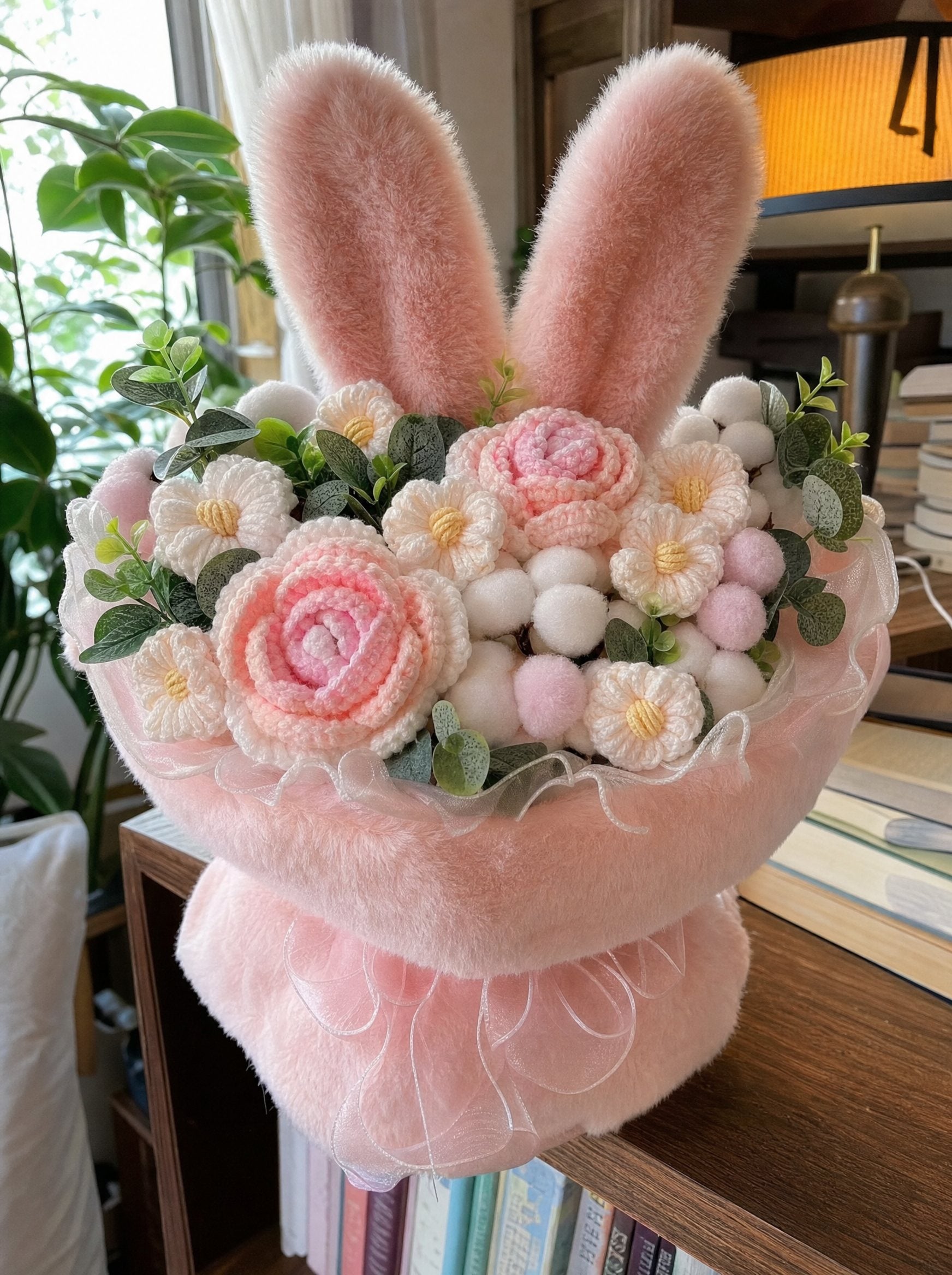 Zivol Bloom hand-knitted bunny bouquet in pink