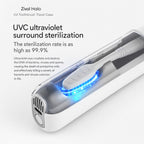 UV-C lamp inside the closed Zivol Halo case sterilising the toothbrush